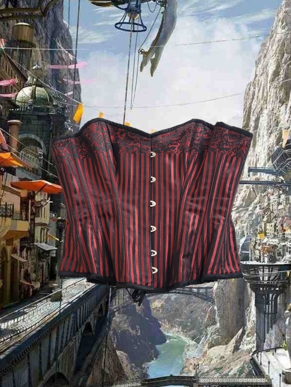 Red and Black Striped Satin Corset